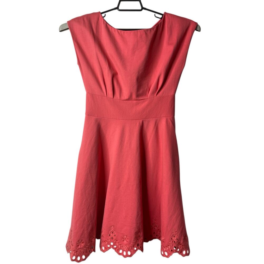 Kate Spade Fit And Flare Dress Coral Pink Eyelet Scalloped Hem Bateau Small